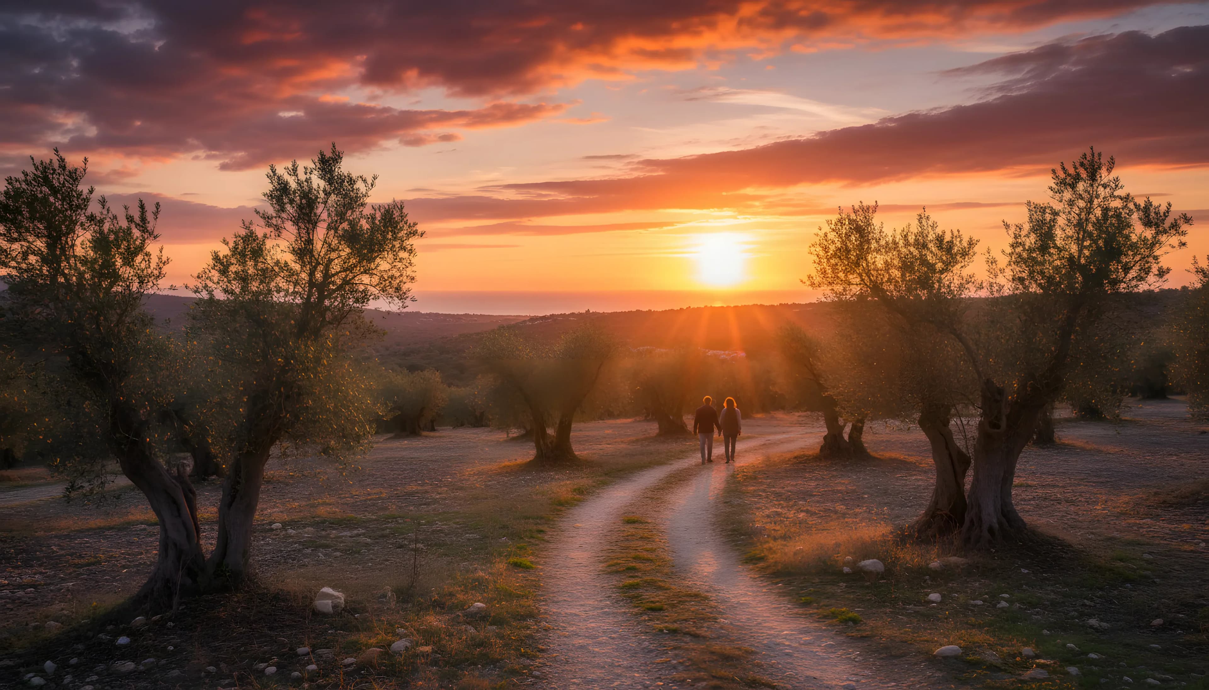 Sunset Olive Grove Walk